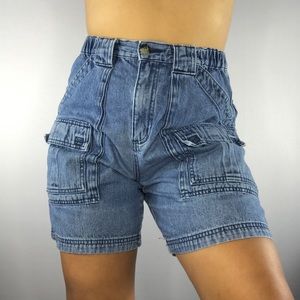 Vintage High Waisted Cargo Denim Shorts